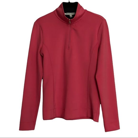 Fairway & Greene Quarter Zip Pullover Sweatshirt Top Size Small Coral and Blue - Picture 2 of 5